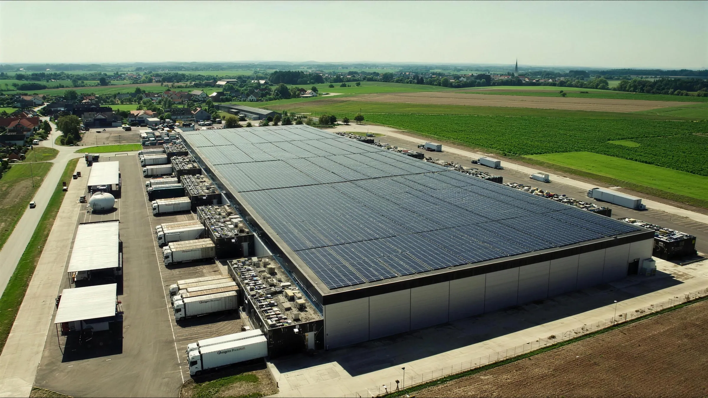 Logistikzentrum mit Photovoltaikdach aus der Luft